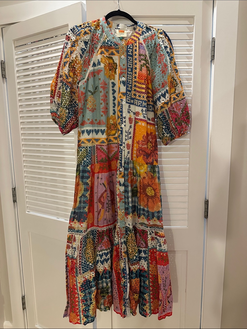 FARM Rio Multicolor Floral Patchwork Button Dress